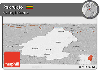 Gray Panoramic Map of Pakruojo