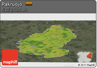 Satellite Panoramic Map of Pakruojo, darken, semi-desaturated