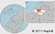 Gray Location Map of Radviliskio, highlighted country, highlighted parent region, within the entire country, hill shading