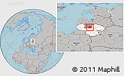 Gray Location Map of Radviliskio, highlighted country, highlighted parent region, hill shading