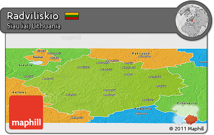 Physical Panoramic Map of Radviliskio, political outside