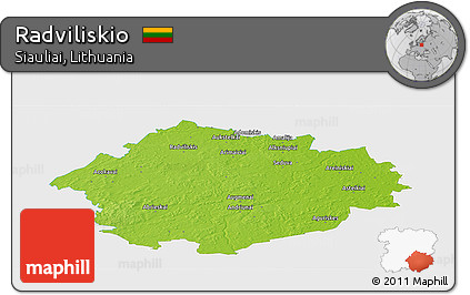Physical Panoramic Map of Radviliskio, single color outside