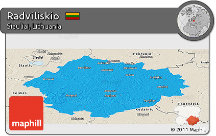 Political Panoramic Map of Radviliskio, shaded relief outside