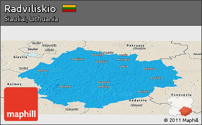 Political Panoramic Map of Radviliskio, shaded relief outside
