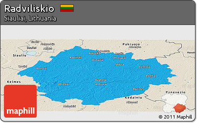 Political Panoramic Map of Radviliskio, shaded relief outside
