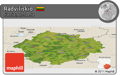 Satellite Panoramic Map of Radviliskio, shaded relief outside