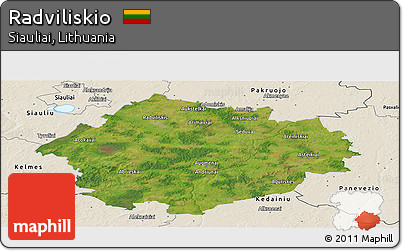 Satellite Panoramic Map of Radviliskio, shaded relief outside