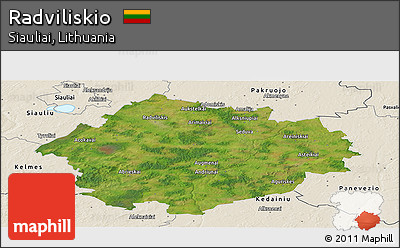 Satellite Panoramic Map of Radviliskio, shaded relief outside