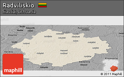 Shaded Relief Panoramic Map of Radviliskio, darken, desaturated