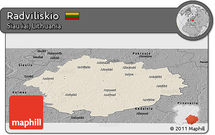Shaded Relief Panoramic Map of Radviliskio, darken, desaturated