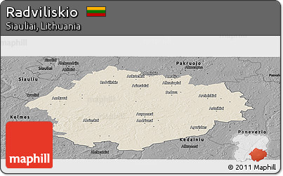 Shaded Relief Panoramic Map of Radviliskio, darken, desaturated