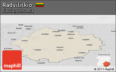 Shaded Relief Panoramic Map of Radviliskio, desaturated