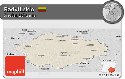 Shaded Relief Panoramic Map of Radviliskio, desaturated