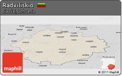 Shaded Relief Panoramic Map of Radviliskio, desaturated