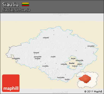 Classic Style 3D Map of Siauliu, single color outside