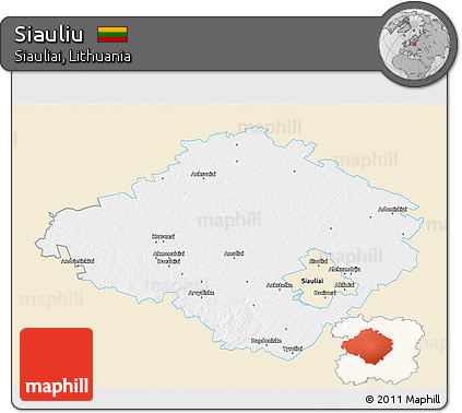 Classic Style 3D Map of Siauliu, single color outside