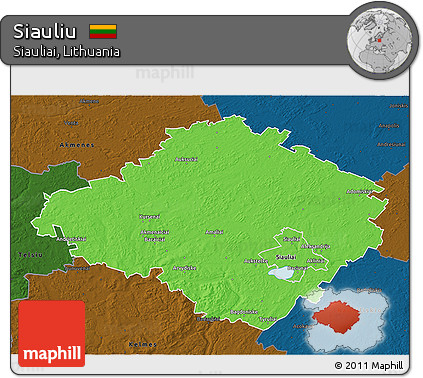Political 3D Map of Siauliu, darken