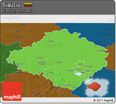 Political 3D Map of Siauliu, darken