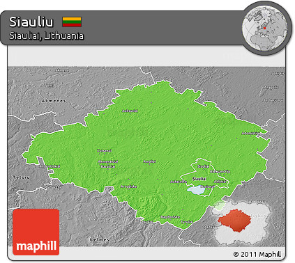 Political 3D Map of Siauliu, desaturated
