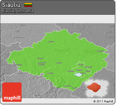 Political 3D Map of Siauliu, desaturated