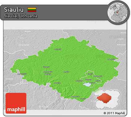 Political 3D Map of Siauliu, lighten, desaturated
