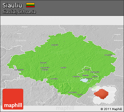 Political 3D Map of Siauliu, lighten, desaturated