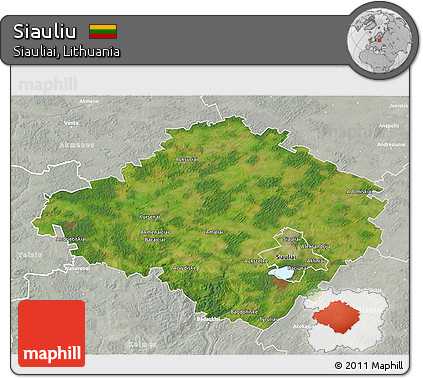 Satellite 3D Map of Siauliu, lighten, semi-desaturated