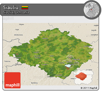 Satellite 3D Map of Siauliu, shaded relief outside