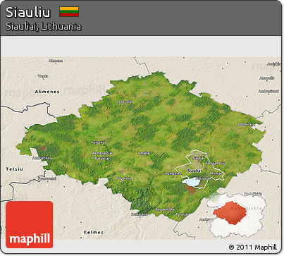 Satellite 3D Map of Siauliu, shaded relief outside