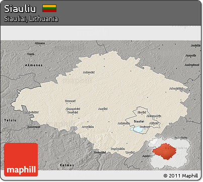 Shaded Relief 3D Map of Siauliu, darken, semi-desaturated