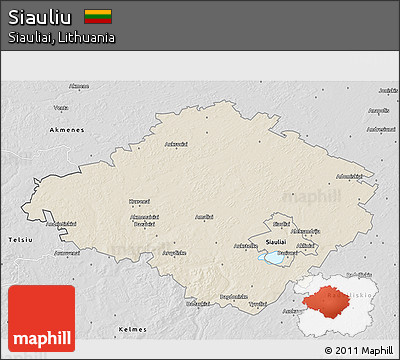 Shaded Relief 3D Map of Siauliu, desaturated