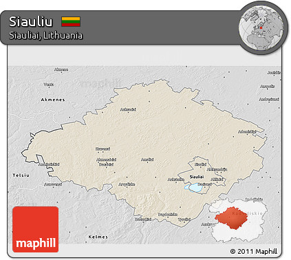 Shaded Relief 3D Map of Siauliu, desaturated