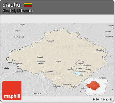 Shaded Relief 3D Map of Siauliu, desaturated