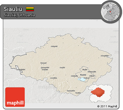 Shaded Relief 3D Map of Siauliu, lighten, semi-desaturated