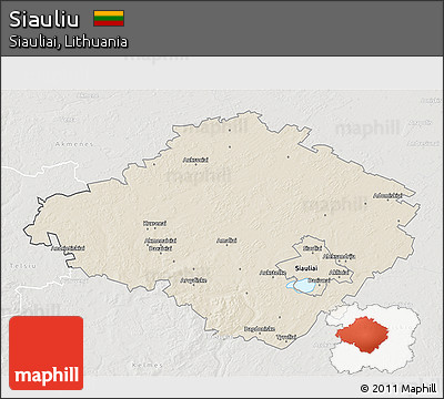 Shaded Relief 3D Map of Siauliu, lighten, semi-desaturated