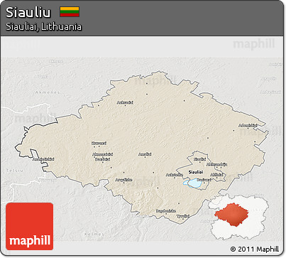 Shaded Relief 3D Map of Siauliu, lighten, semi-desaturated