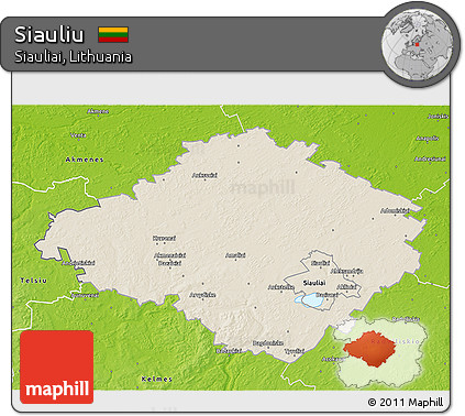 Shaded Relief 3D Map of Siauliu, physical outside