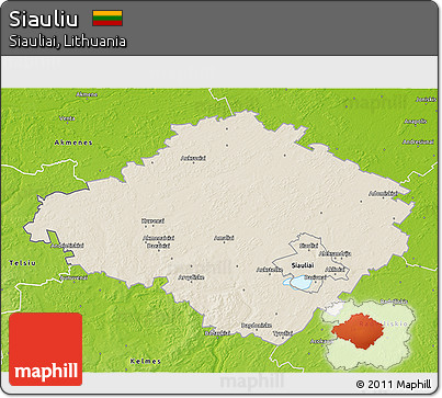 Shaded Relief 3D Map of Siauliu, physical outside