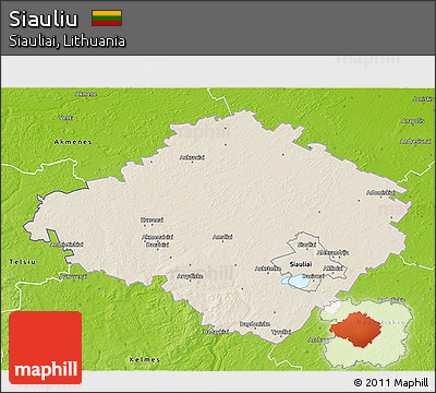 Shaded Relief 3D Map of Siauliu, physical outside