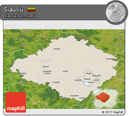 Shaded Relief 3D Map of Siauliu, satellite outside