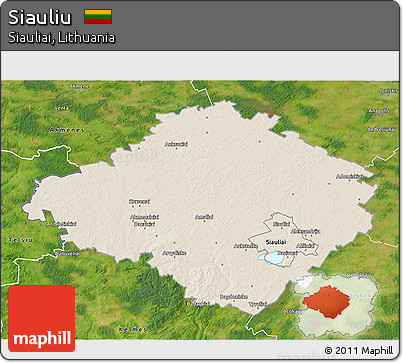 Shaded Relief 3D Map of Siauliu, satellite outside