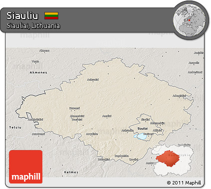 Shaded Relief 3D Map of Siauliu, semi-desaturated