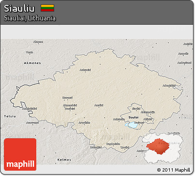 Shaded Relief 3D Map of Siauliu, semi-desaturated