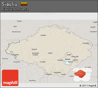 Shaded Relief 3D Map of Siauliu, semi-desaturated