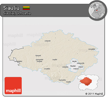Shaded Relief 3D Map of Siauliu, single color outside