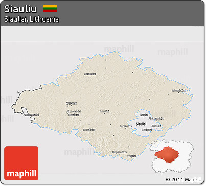Shaded Relief 3D Map of Siauliu, single color outside