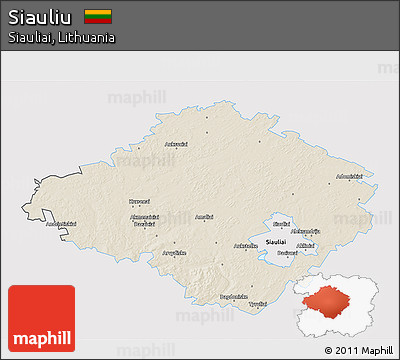 Shaded Relief 3D Map of Siauliu, single color outside