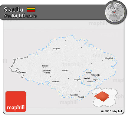 Silver Style 3D Map of Siauliu, single color outside