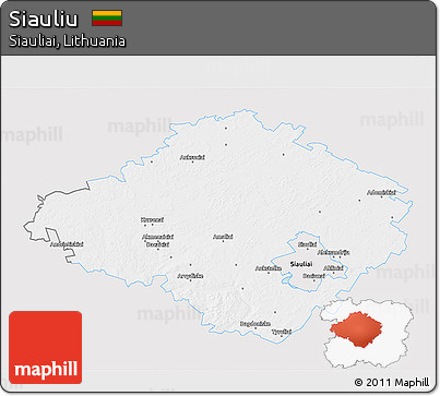 Silver Style 3D Map of Siauliu, single color outside