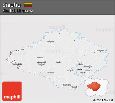 Silver Style 3D Map of Siauliu, single color outside